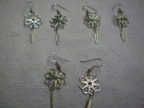 Dream catcher & feathers style earhooks, silverton